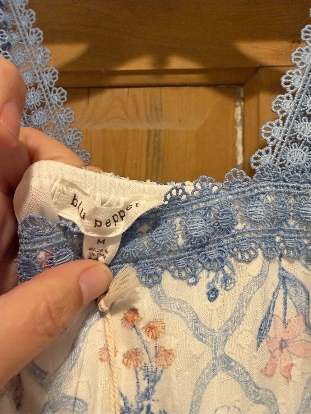Boho Blue Crochet Trim Maxi Dress with Floral Pattern - Picture 2 of 3